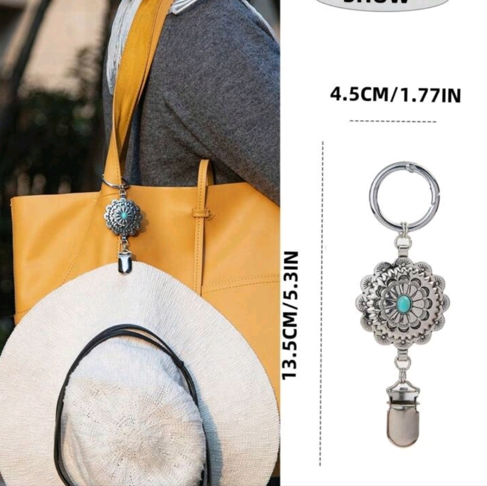 Vintage Silver and Turquoise Charm Keychain Hat Clip Holder